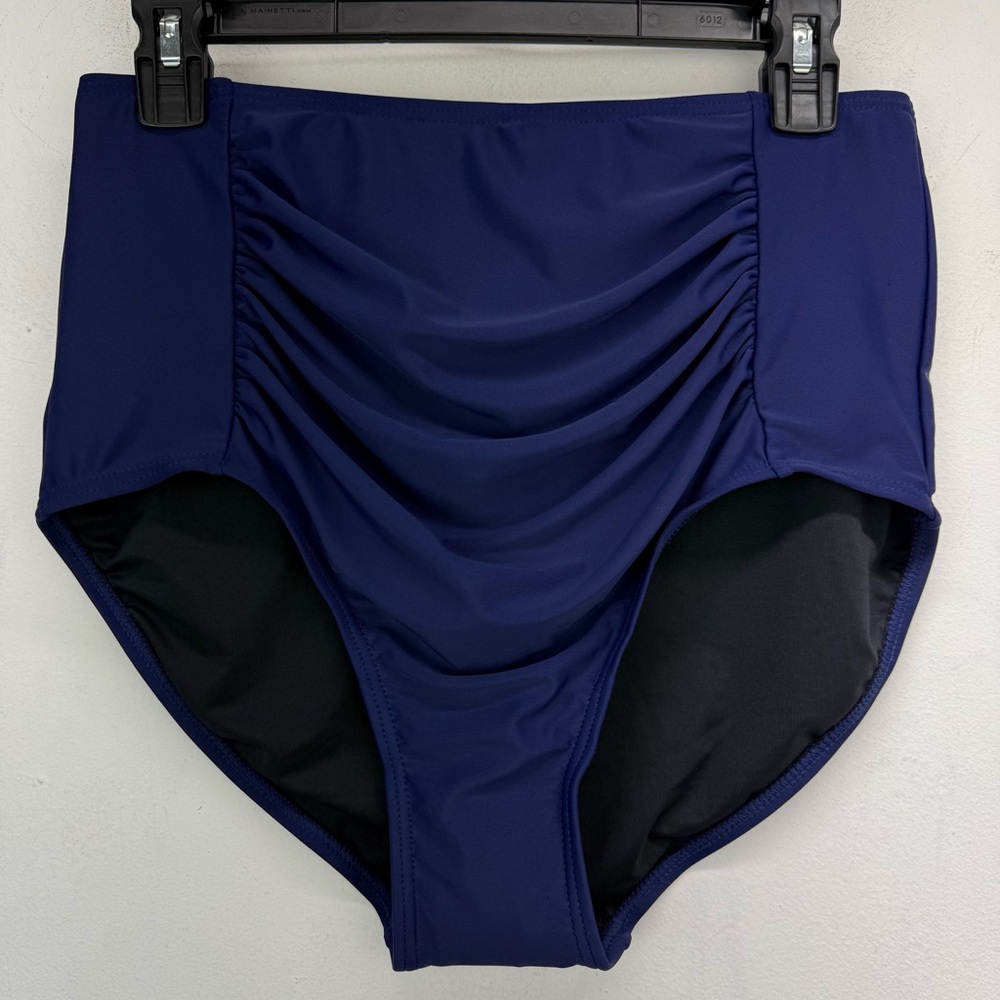 Micosuza size Large Women’s Blue High Waist Ruched Swimsuit Bikini Bottoms